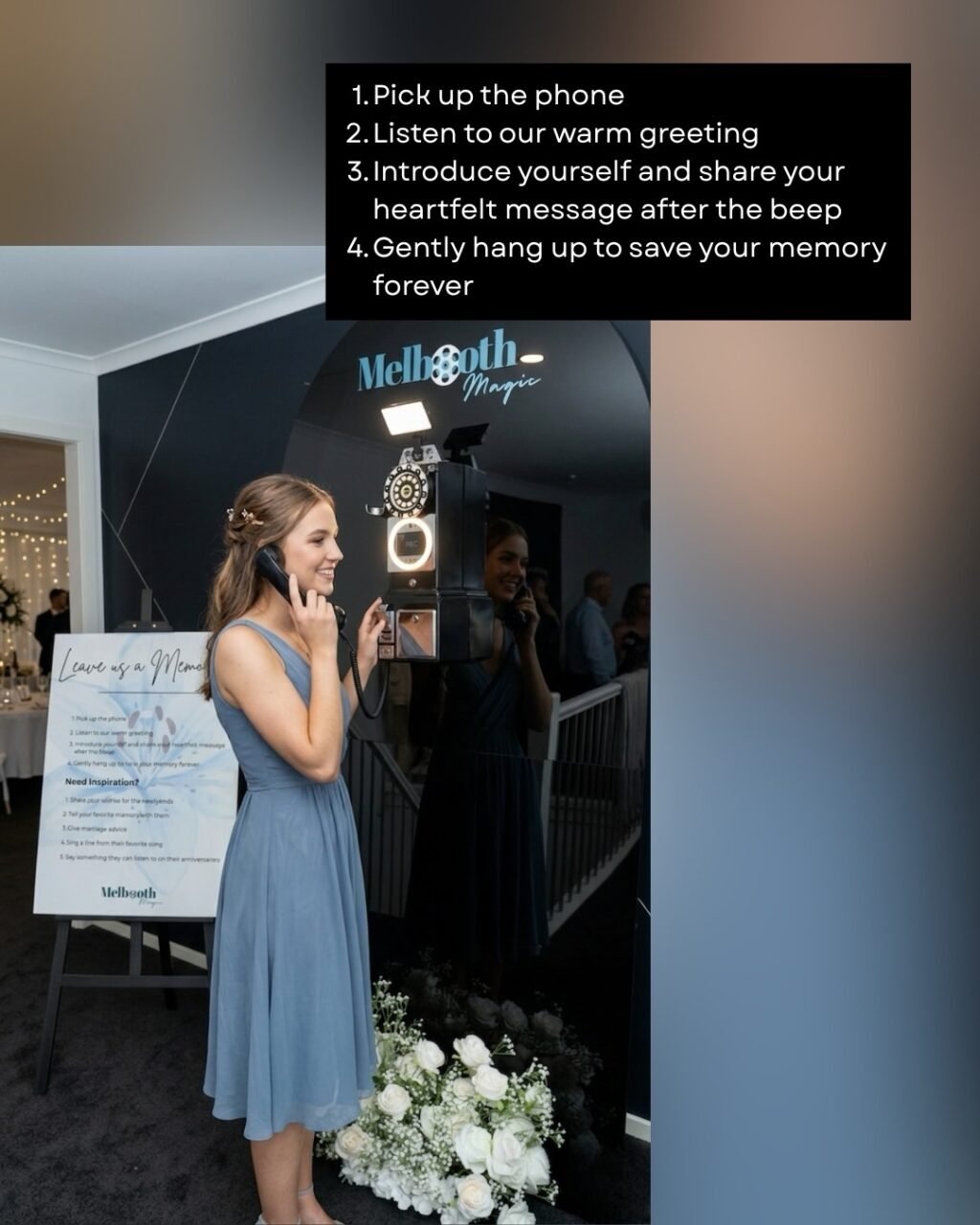 Your guests have things to say. Things they’d never write in a book.  Pick up the phone. Speak from the heart. We’ll deliver your private gallery within 7 days.  Available in white, pink & black - from $450 across Melbourne & Victoria.  DM us your wedding date to check availability.
⭐️⭐️⭐️⭐️⭐️62 Google Reviews