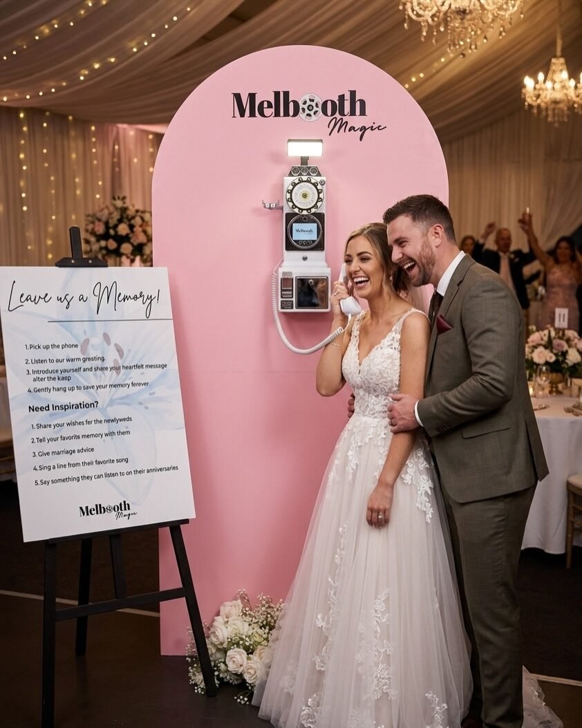 Years from now, you won’t just want to see a list of who was there—you’ll want to hear their laughter, see their smiles, and listen to that heartfelt (or hilarious) advice they left after a few glasses of champagne. 🥂  Our Video Guestbook blends vintage charm with modern tech to capture the moments a pen and paper simply can’t.  ✨ How it works:  Pick up the vintage handset.  Leave your message.  We save that memory forever.  Now booking for the 2026 season! Link in bio to check your date. 📅  #VideoGuestbook #WeddingTrends2026 #ModernWedding #WeddingInspo melboothmagic